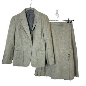 Scottish Wool Skirt Suit Kilt Style Women 30 in Waist Gray Brown Tweed Size S